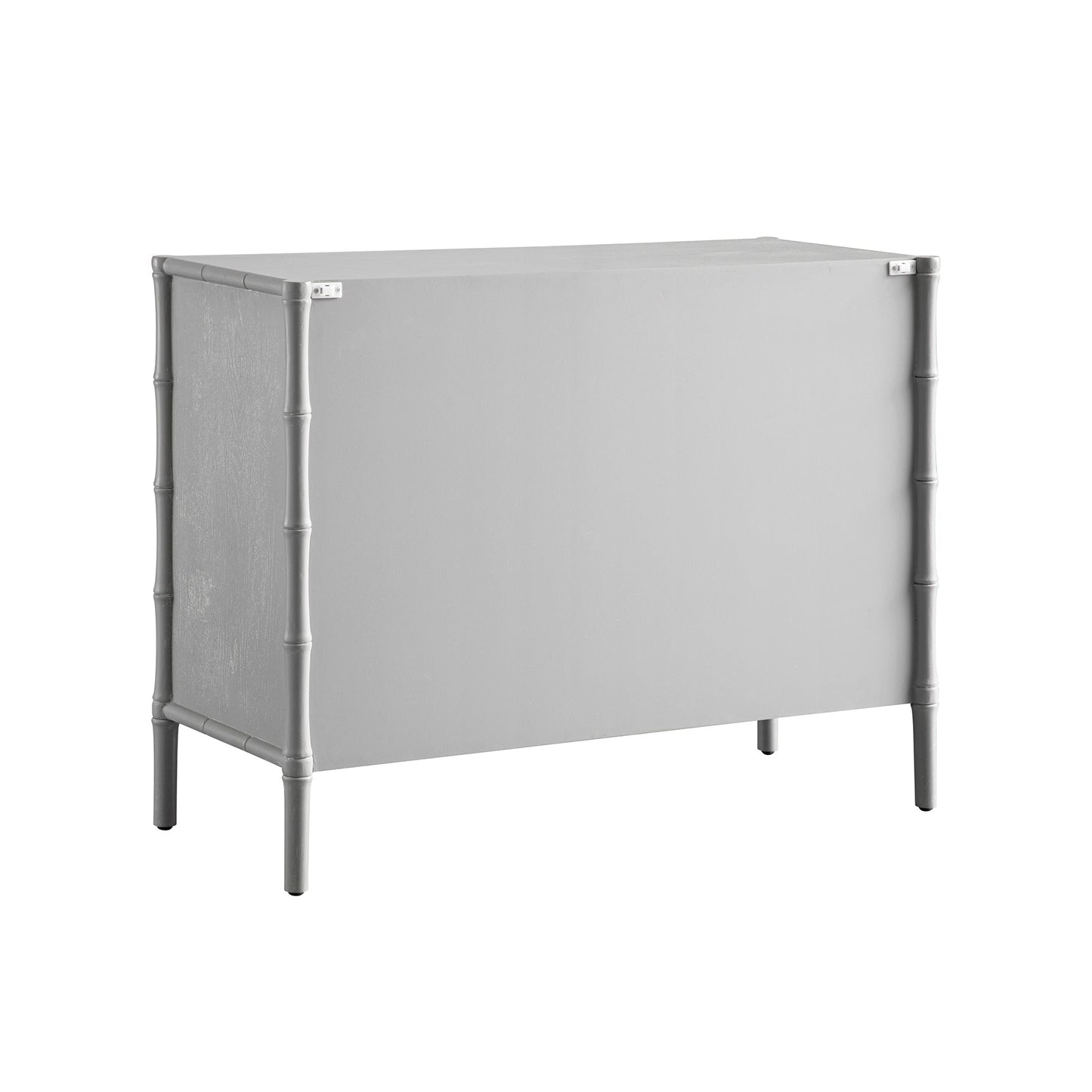 Buffet Elstowe imitation bambou 1 porte 3 tiroirs, gris chaud