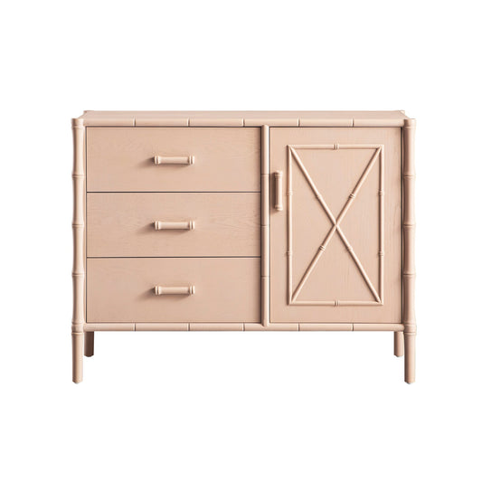 Buffet Elstowe imitation bambou 1 porte 3 tiroirs, rose nude