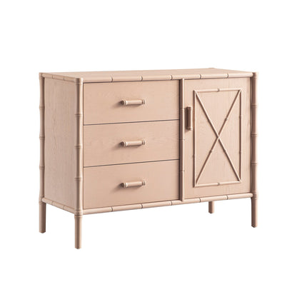 Buffet Elstowe imitation bambou 1 porte 3 tiroirs, rose nude