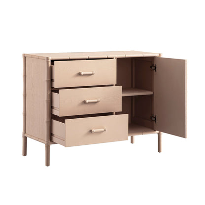Buffet Elstowe imitation bambou 1 porte 3 tiroirs, rose nude