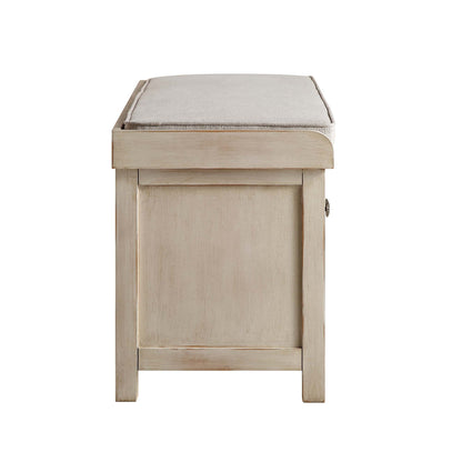 Banc de rangement sculpté blanchi à la chaux de Chantilly