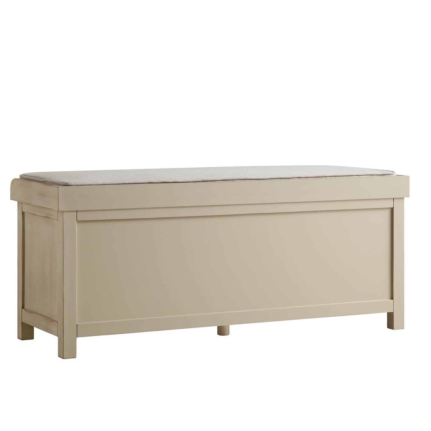 Banc de rangement sculpté blanchi à la chaux de Chantilly