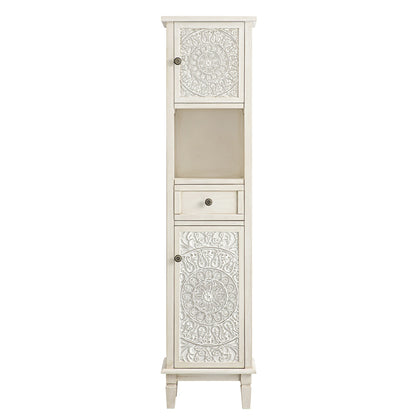 Armoire de rangement haute de salle de bain sculptée blanchie à la chaux Chantilly