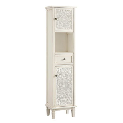 Armoire de rangement haute de salle de bain sculptée blanchie à la chaux Chantilly