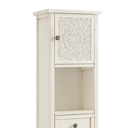 Armoire de rangement haute de salle de bain sculptée blanchie à la chaux Chantilly