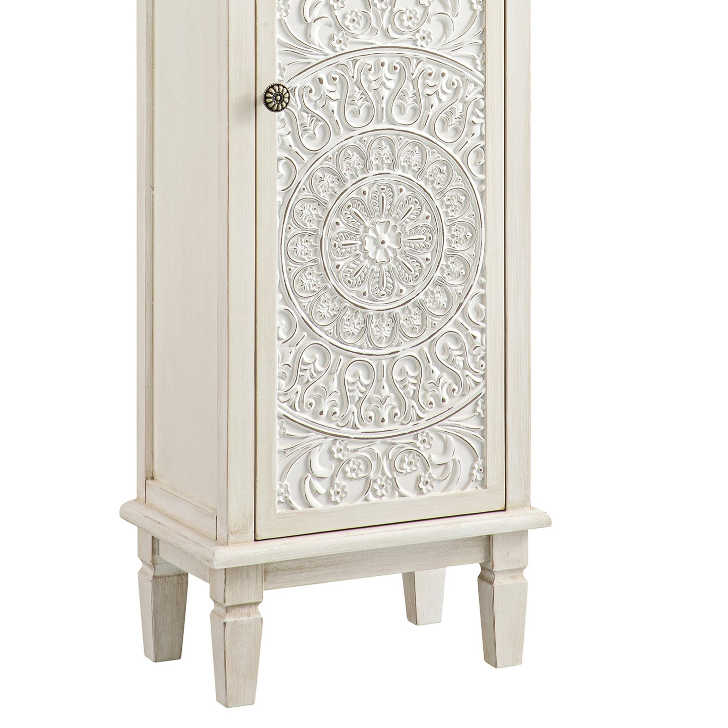 Armoire de rangement haute de salle de bain sculptée blanchie à la chaux Chantilly