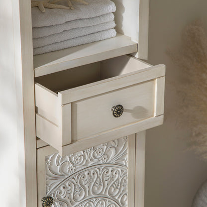 Armoire de rangement haute de salle de bain sculptée blanchie à la chaux Chantilly