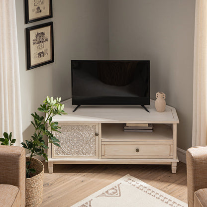 Meuble TV d'angle blanchi à la chaux Chantilly