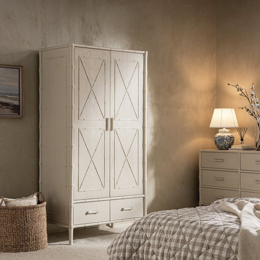 Placard double Elstowe en imitation bambou, blanc ombré