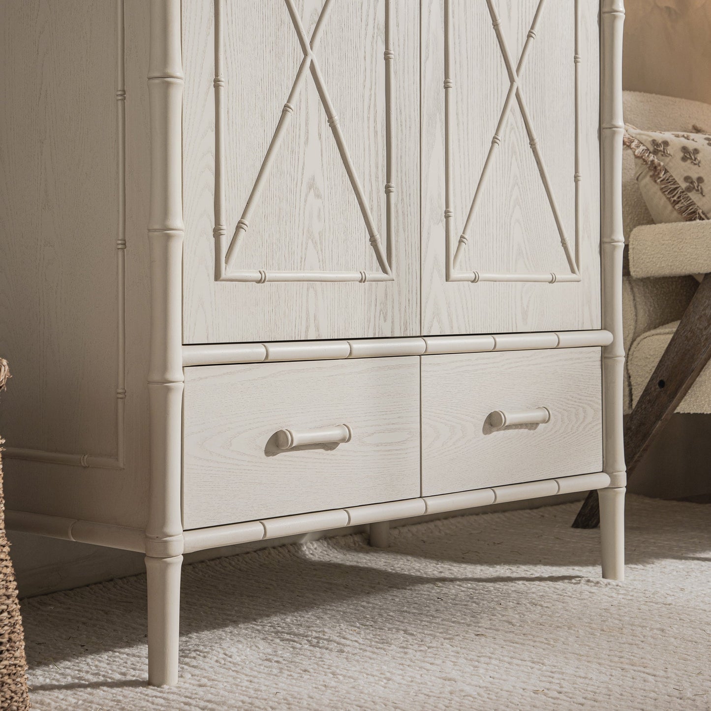 Placard double Elstowe en imitation bambou, blanc ombré