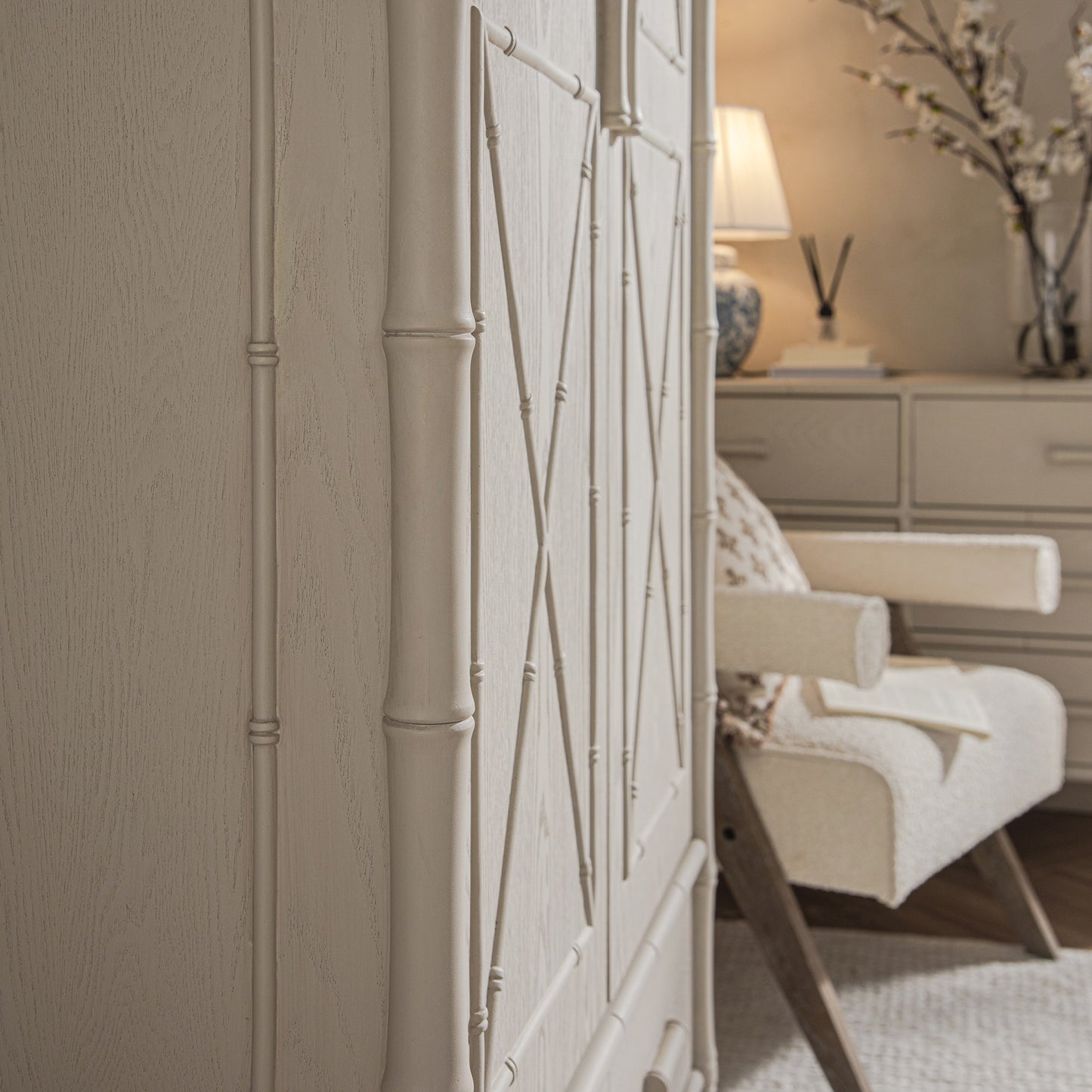 Placard double Elstowe en imitation bambou, blanc ombré