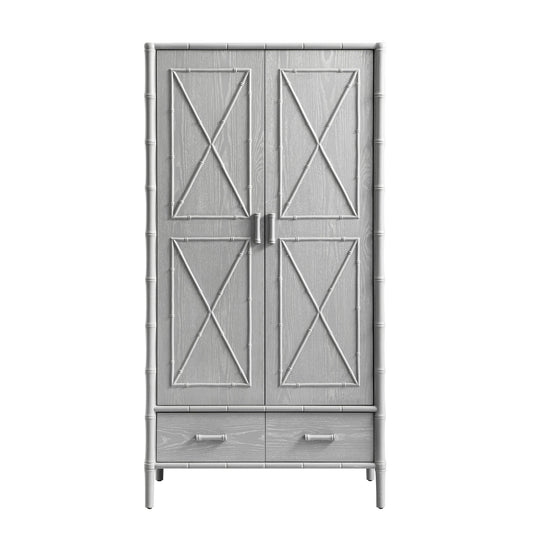 Placard double Elstowe en imitation bambou, gris chaud