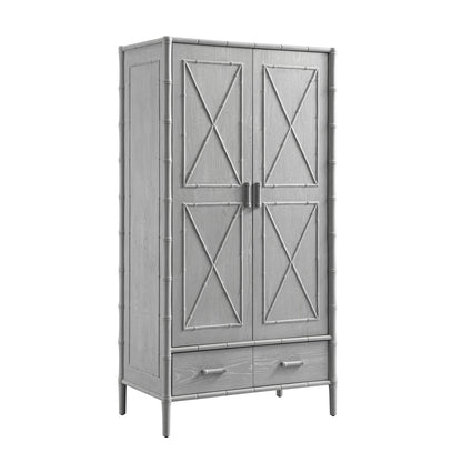 Placard double Elstowe en imitation bambou, gris chaud