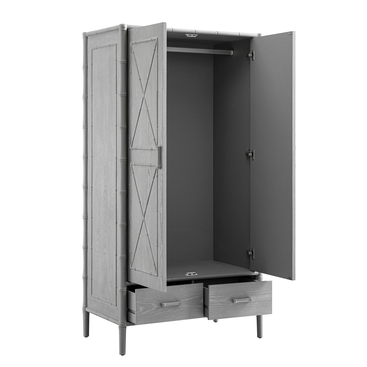 Placard double Elstowe en imitation bambou, gris chaud