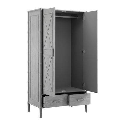 Placard double Elstowe en imitation bambou, gris chaud