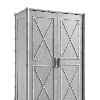 Placard double Elstowe en imitation bambou, gris chaud