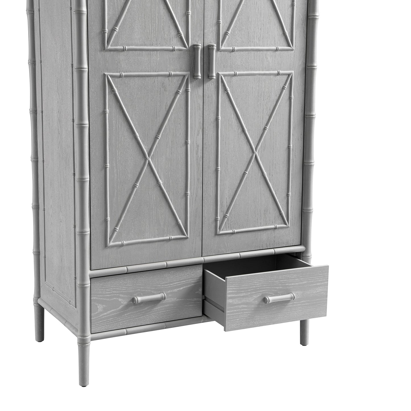 Placard double Elstowe en imitation bambou, gris chaud