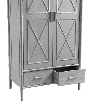 Placard double Elstowe en imitation bambou, gris chaud