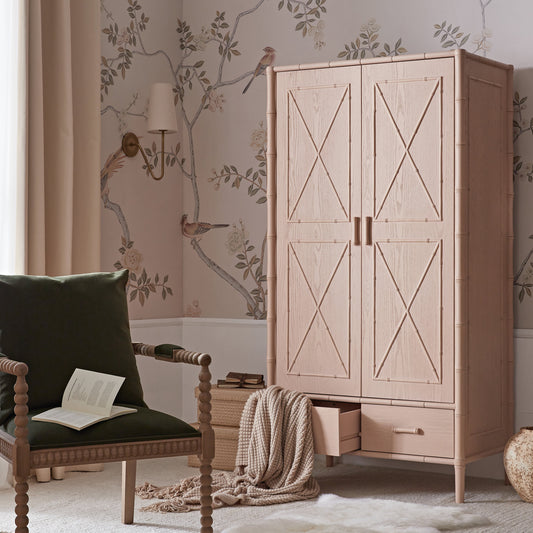 Placard double Elstowe en imitation bambou, rose nude