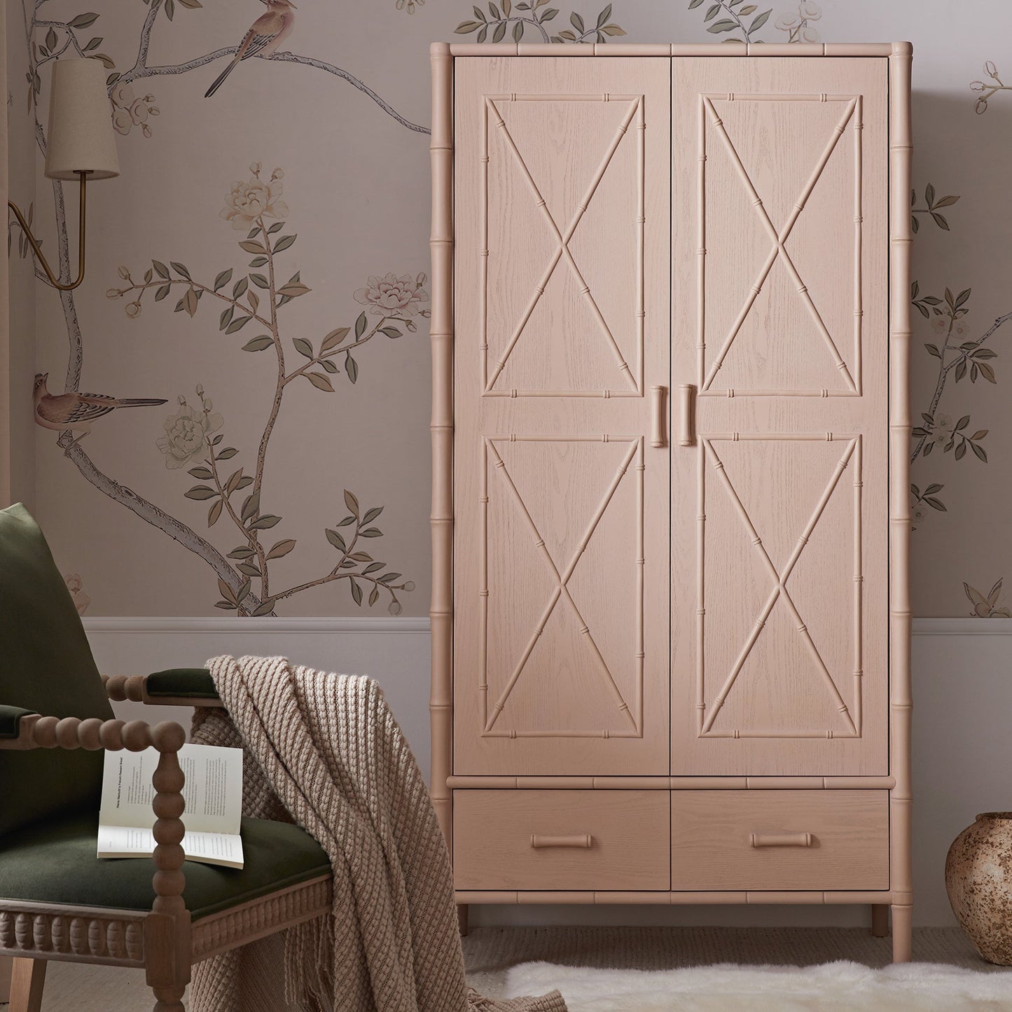 Placard double Elstowe en imitation bambou, rose nude