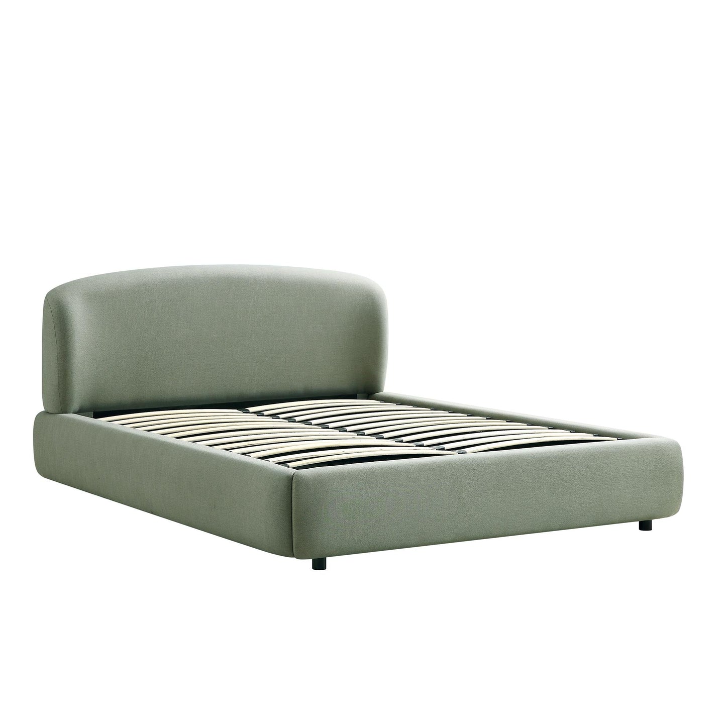 Lit ottoman de rangement Constance avec tête de lit ailée, lin olive