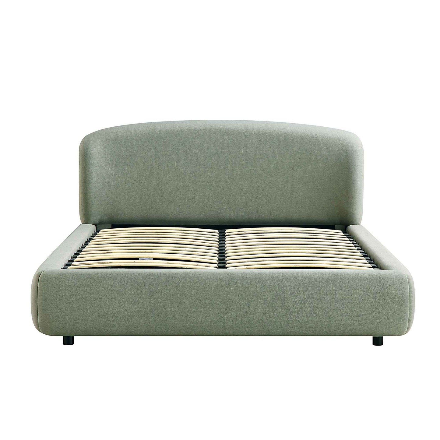 Lit ottoman de rangement Constance avec tête de lit ailée, lin olive