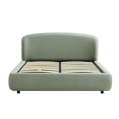 Lit ottoman de rangement Constance avec tête de lit ailée, lin olive