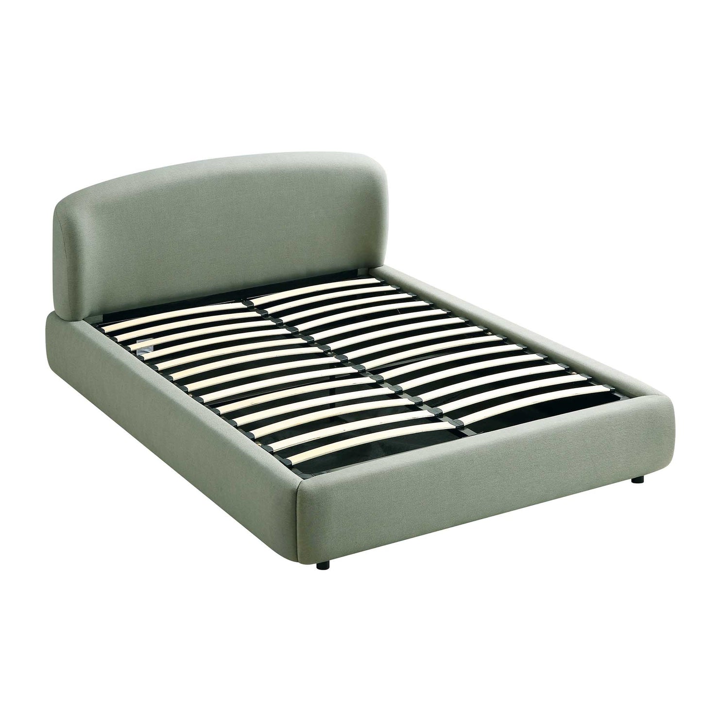 Lit ottoman de rangement Constance avec tête de lit ailée, lin olive