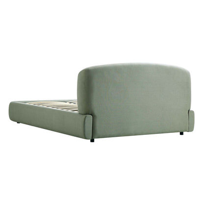 Lit ottoman de rangement Constance avec tête de lit ailée, lin olive