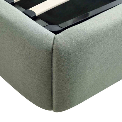 Lit ottoman de rangement Constance avec tête de lit ailée, lin olive