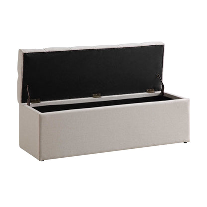 Banc de rangement ottoman à boutons profonds Leamington, tissu avoine