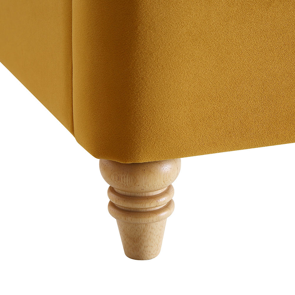 Lit rembourré à boutons profonds Leamington, velours jaune curcuma