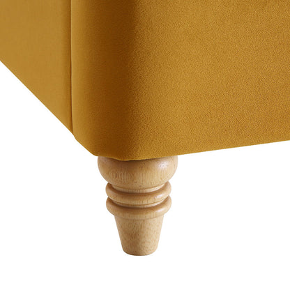 Lit rembourré à boutons profonds Leamington, velours jaune curcuma