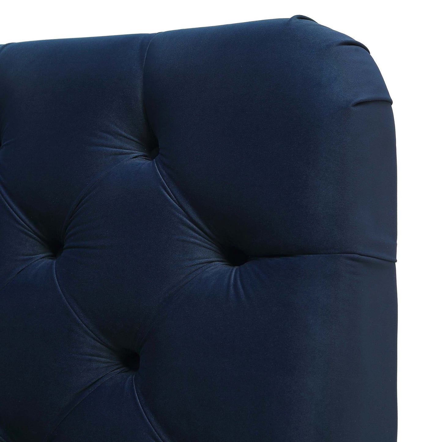 Lit rembourré à boutons profonds Leamington, velours bleu nuit