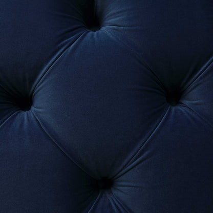 Lit rembourré à boutons profonds Leamington, velours bleu nuit