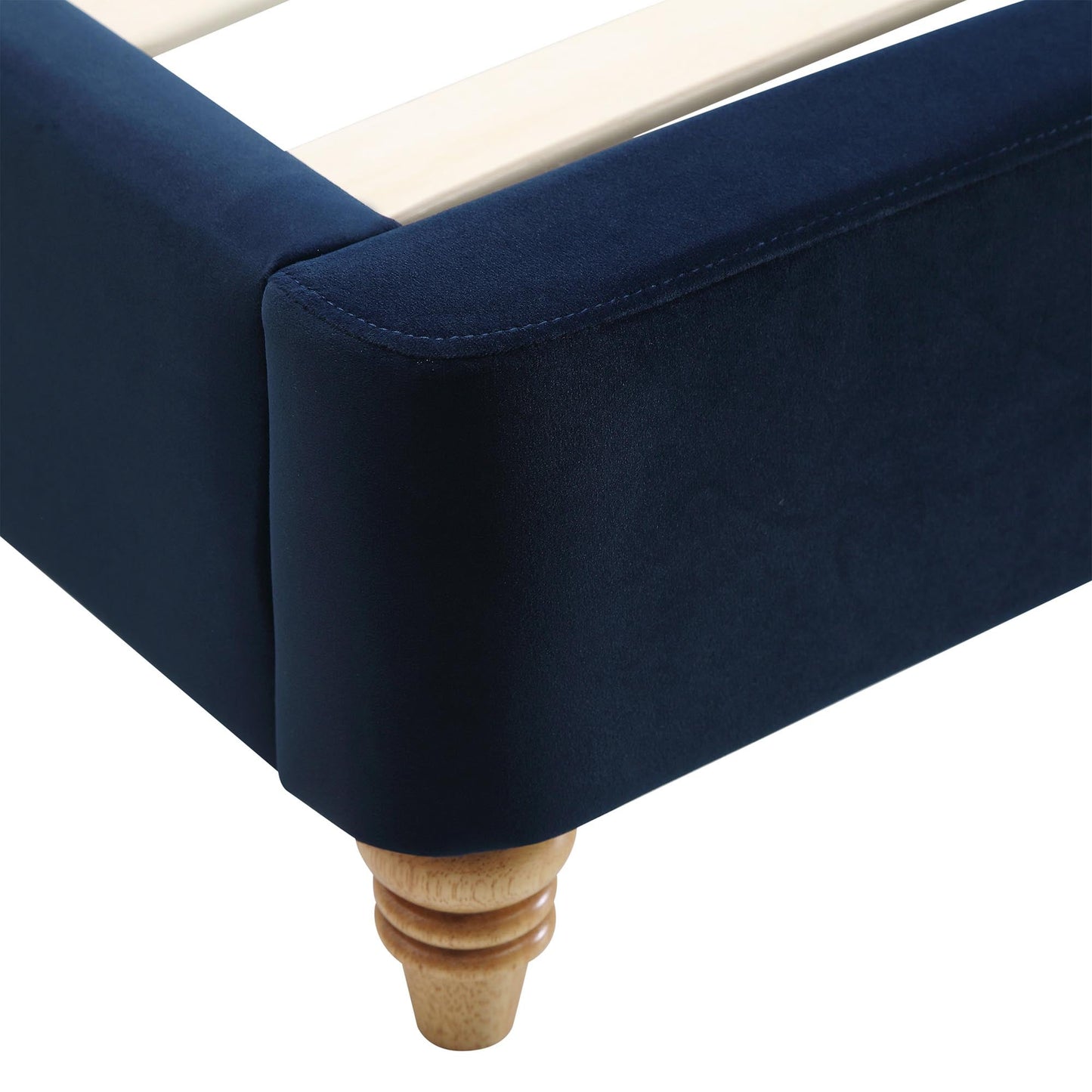 Lit rembourré à boutons profonds Leamington, velours bleu nuit