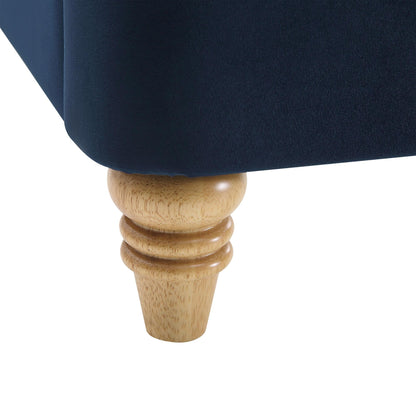 Lit rembourré à boutons profonds Leamington, velours bleu nuit