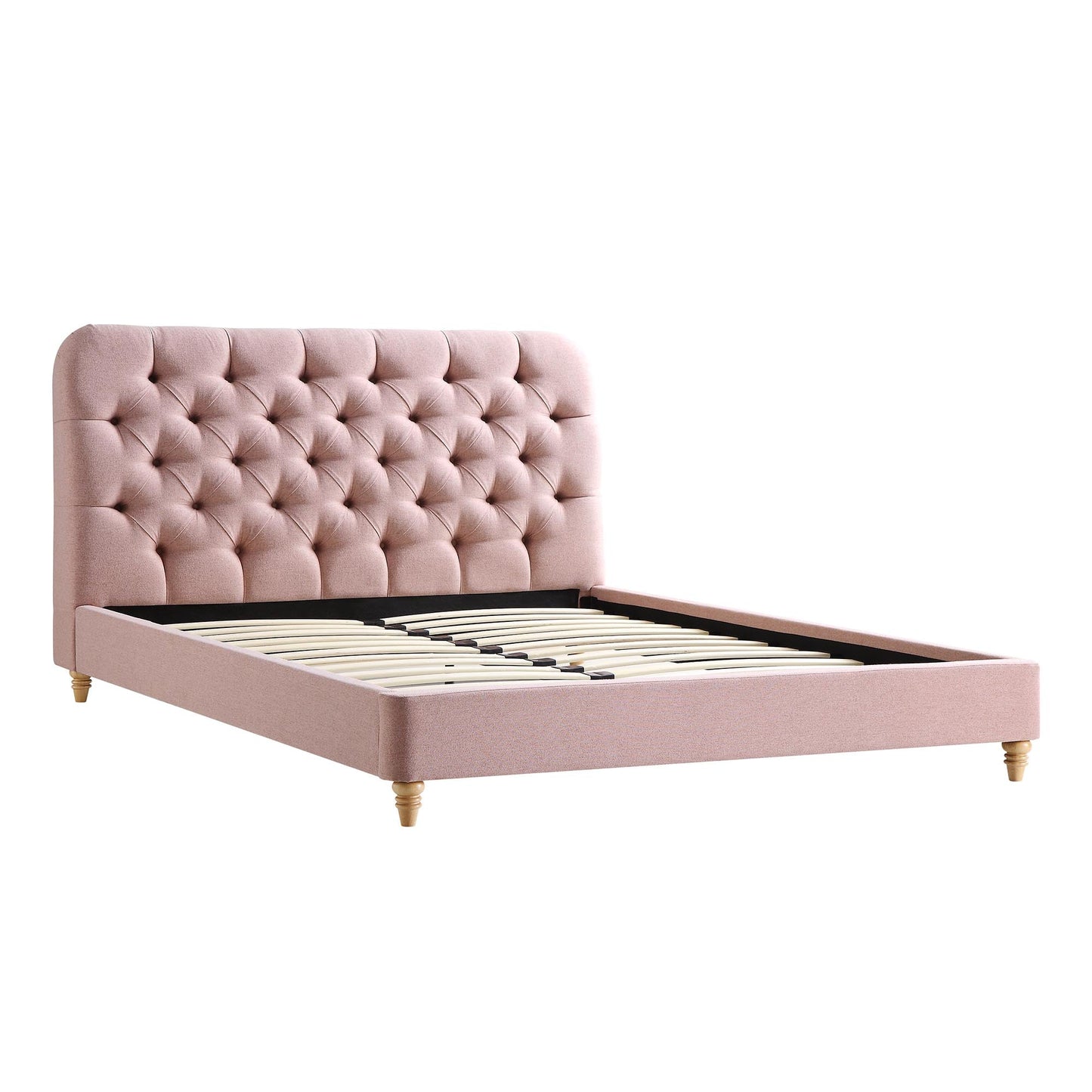 Lit rembourré à boutons profonds Leamington, tissu rose eau de rose