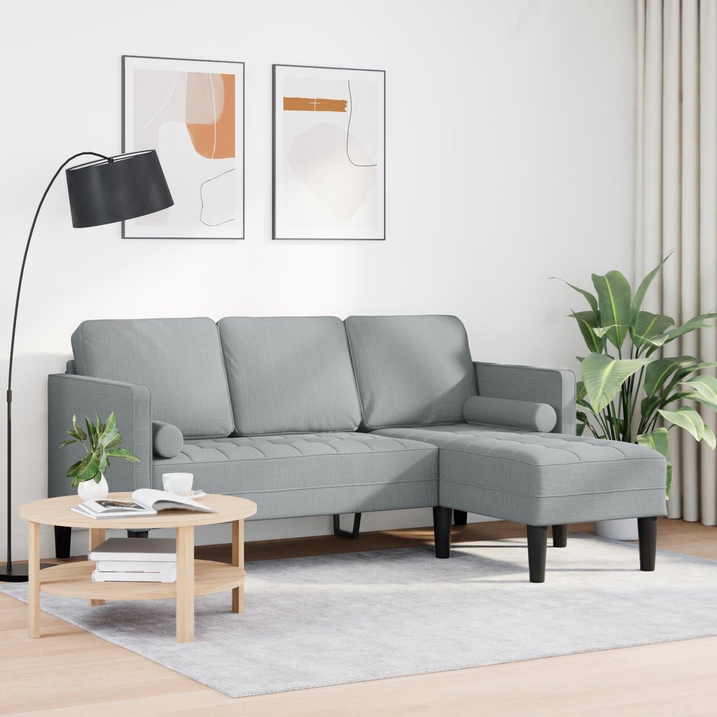 Ensemble de canapé 2/3 pièces vidaXL avec coussins en tissu noir/gris foncé/gris clair - 68,1 x 51,6 x 26,4