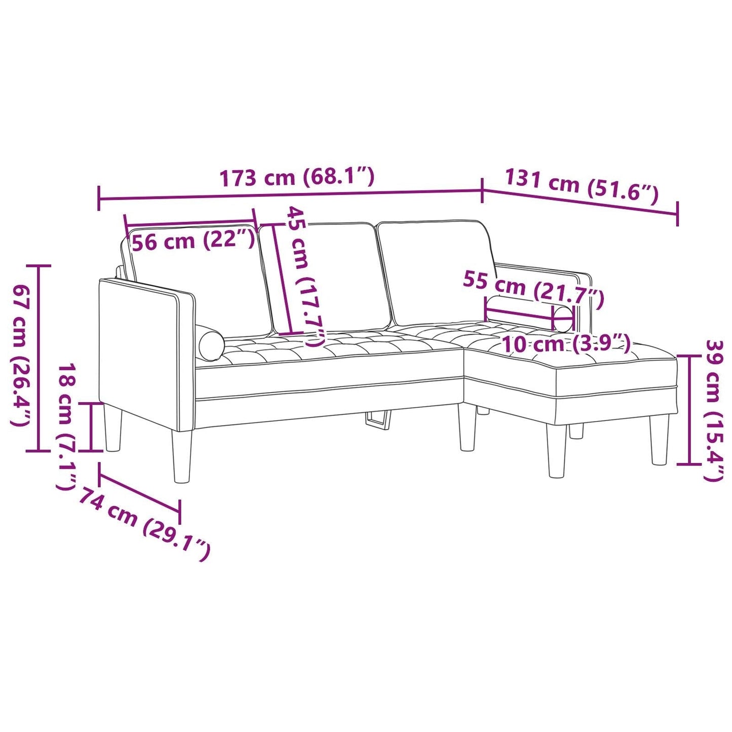 Ensemble de canapé 2/3 pièces vidaXL avec coussins en tissu noir/gris foncé/gris clair - 68,1 x 51,6 x 26,4
