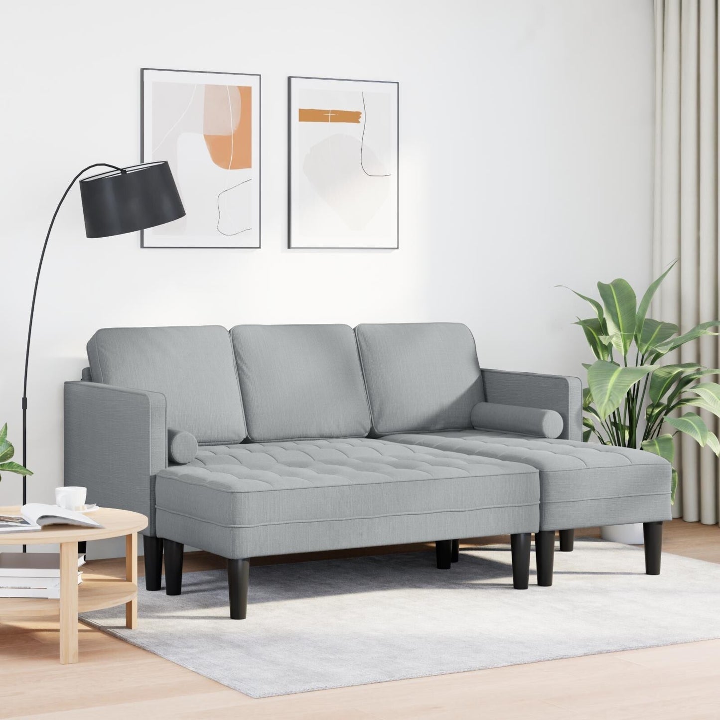 Ensemble de canapé 2/3 pièces vidaXL avec coussins en tissu noir/gris foncé/gris clair - 68,1 x 51,6 x 26,4