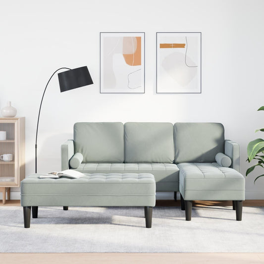 vidaXL Canapé de jardin en L en velours noir/gris foncé/gris clair - 68,1 x 51,6 x 26,4