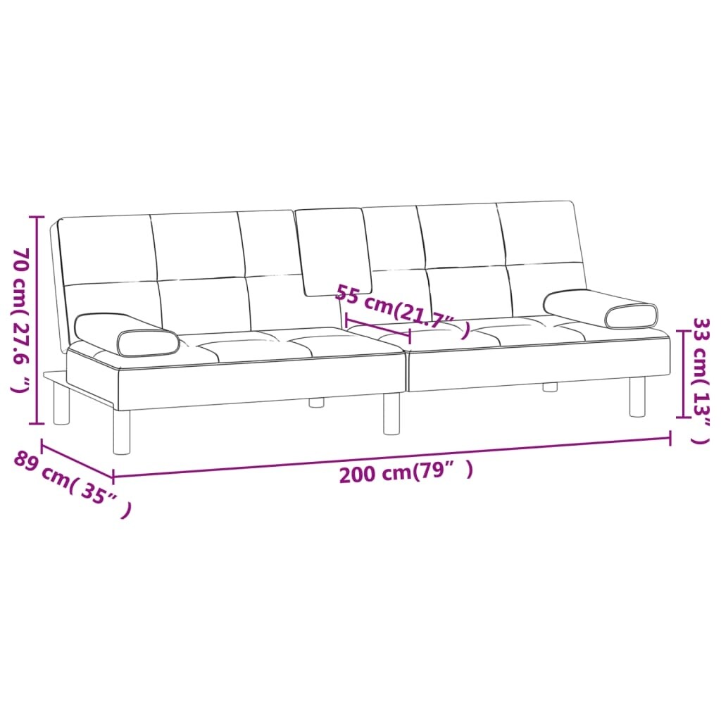 Canapé-lit pliable vidaXL avec porte-gobelets en similicuir - 78,7 x 35 x 27,6