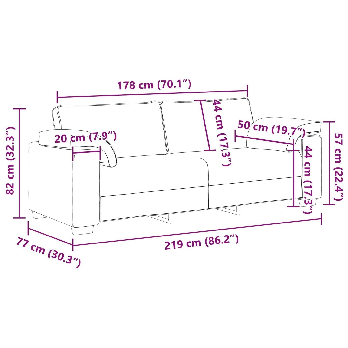 vidaXL Canapé Noir/Gris foncé Métal - 86,2 x 30,3 x 32,3